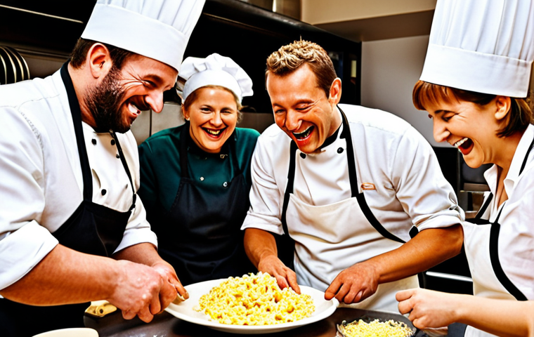 **

A lively German cooking class. Focus on diverse participants laughing and interacting while preparing a regional German dish (e.g., Sp&auml;tzle or Sauerbraten) under the guidance of a friendly German chef. Ingredients are fresh and colorful. The atmosphere is warm and inviting.

**