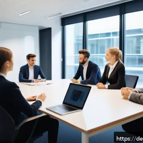 Home 17 성공적인 크로스 컬처럴 적응의 사례 - A diverse professional team in a modern German office engaged in a collaborative meeting, showcasing...